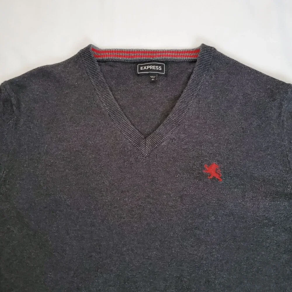 Express Men's‎ V-Neck Long Sleeve Pullover Knit Sweater Dark Gray Size Medium